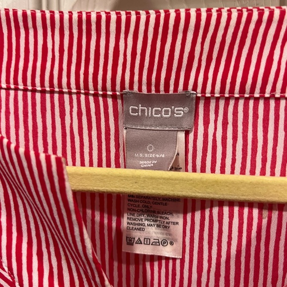Chicos Brand red and white striped front tie blouse - Picture 2 of 7